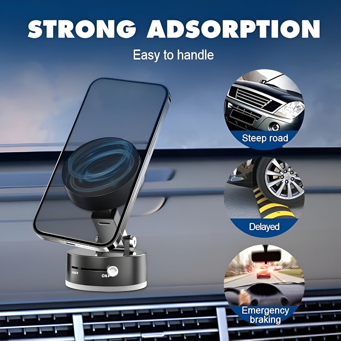 Vacuum Magnetic Suction Phone Holder – 360° Rotatable Car & Desk Mount