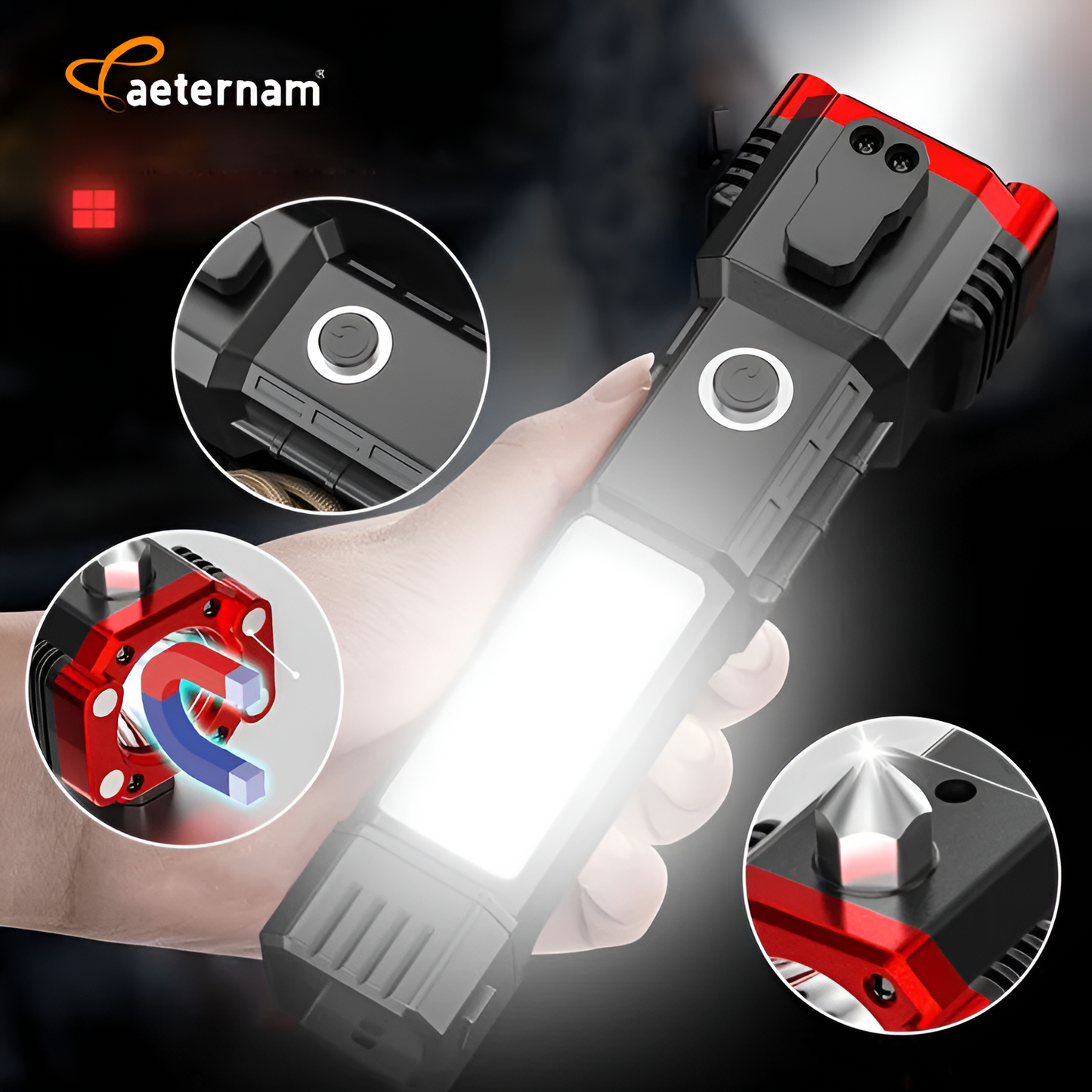 Power Bank Zoomable LED Torch | Emergency Car Hammer, Work Light, Lantern & Flashlight – Rechargeable Multi-Functional Tool