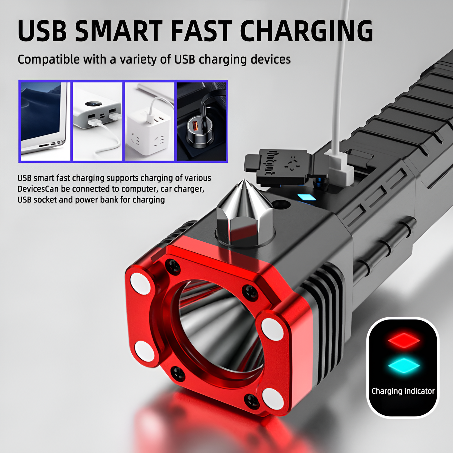 Power Bank Zoomable LED Torch | Emergency Car Hammer, Work Light, Lantern & Flashlight – Rechargeable Multi-Functional Tool