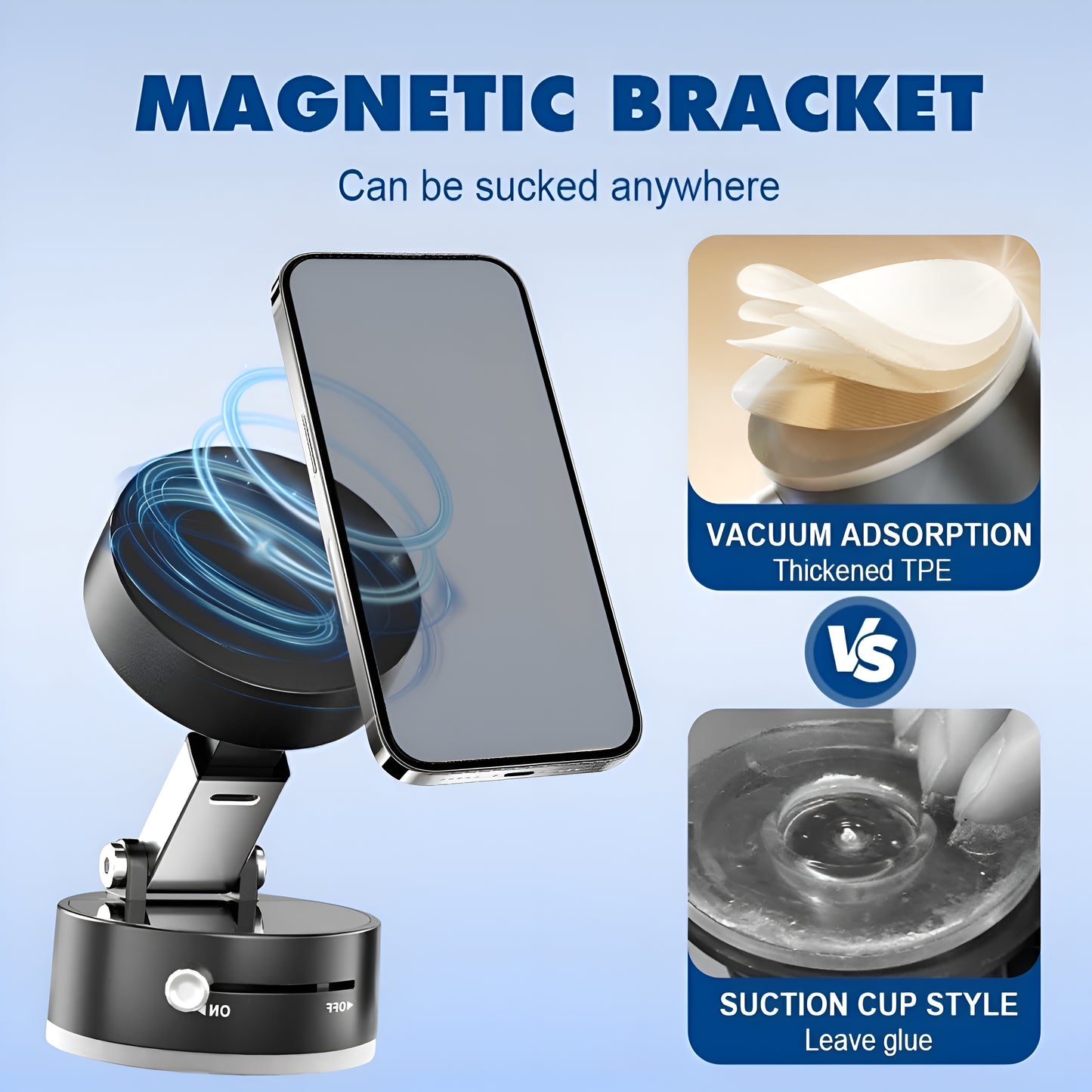 Vacuum Magnetic Suction Phone Holder – 360° Rotatable Car & Desk Mount
