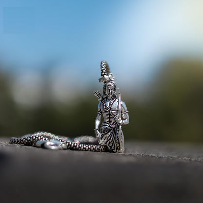 Lord Ram Pendant with Chain for Men – Oxidised Silver