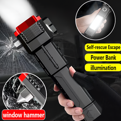 Power Bank Zoomable LED Torch | Emergency Car Hammer, Work Light, Lantern & Flashlight – Rechargeable Multi-Functional Tool